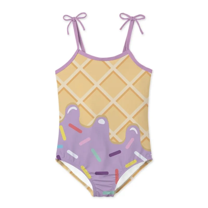Apricot & Purple Ice Cream Cone Print Bow One-Piece sold by Zulily