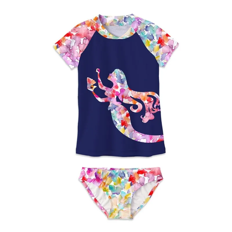 Navy & Multi Color Watercolor Mermaid Print Rashguard Set sold by Zulily
