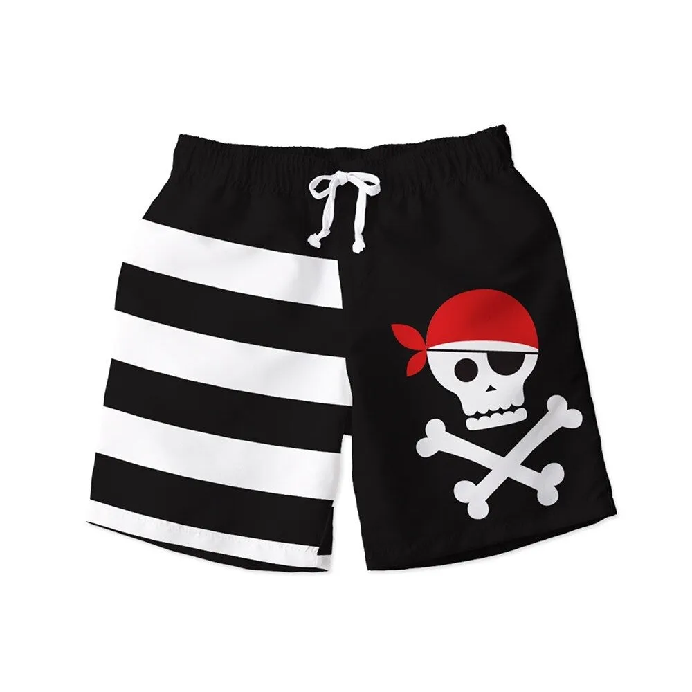 Black & White Stripe & Skull Swim Trunks sold by Zulily