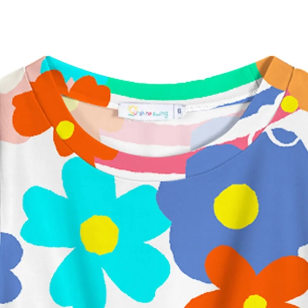 White & Multi Color Floral & Stripe Print Rashguard Set sold by Zulily product image thumbnail 2