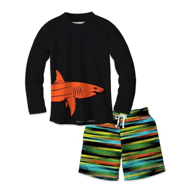 Black & Orange Shark Print Long Sleeve Rashguard Set sold by Zulily