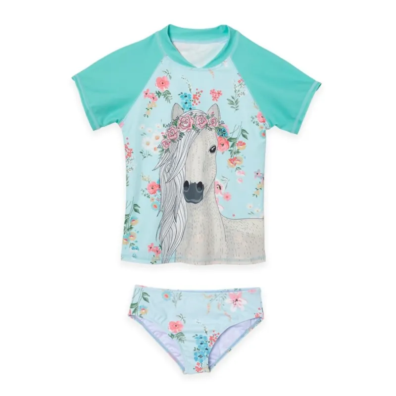 Light Turquoise & Pink Floral Horse Print Rashguard Set sold by Zulily