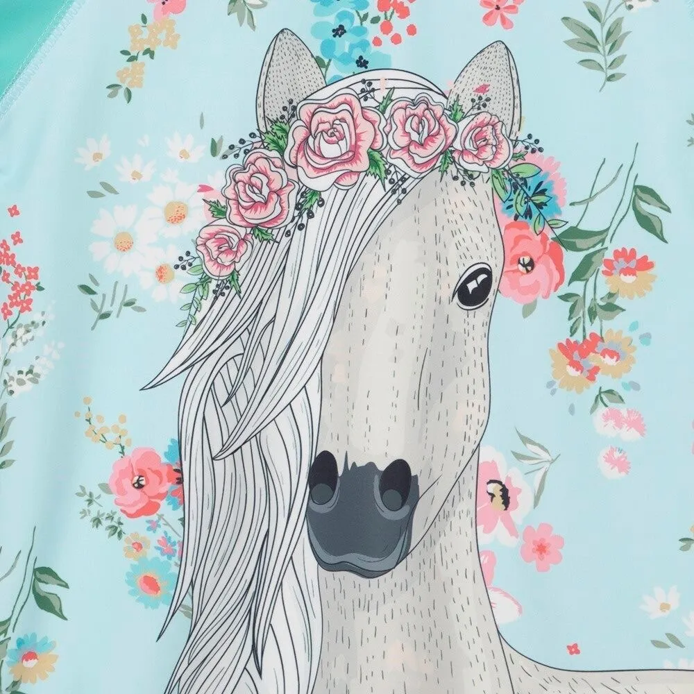 Light Turquoise & Pink Floral Horse Print Rashguard Set sold by Zulily product image thumbnail 4