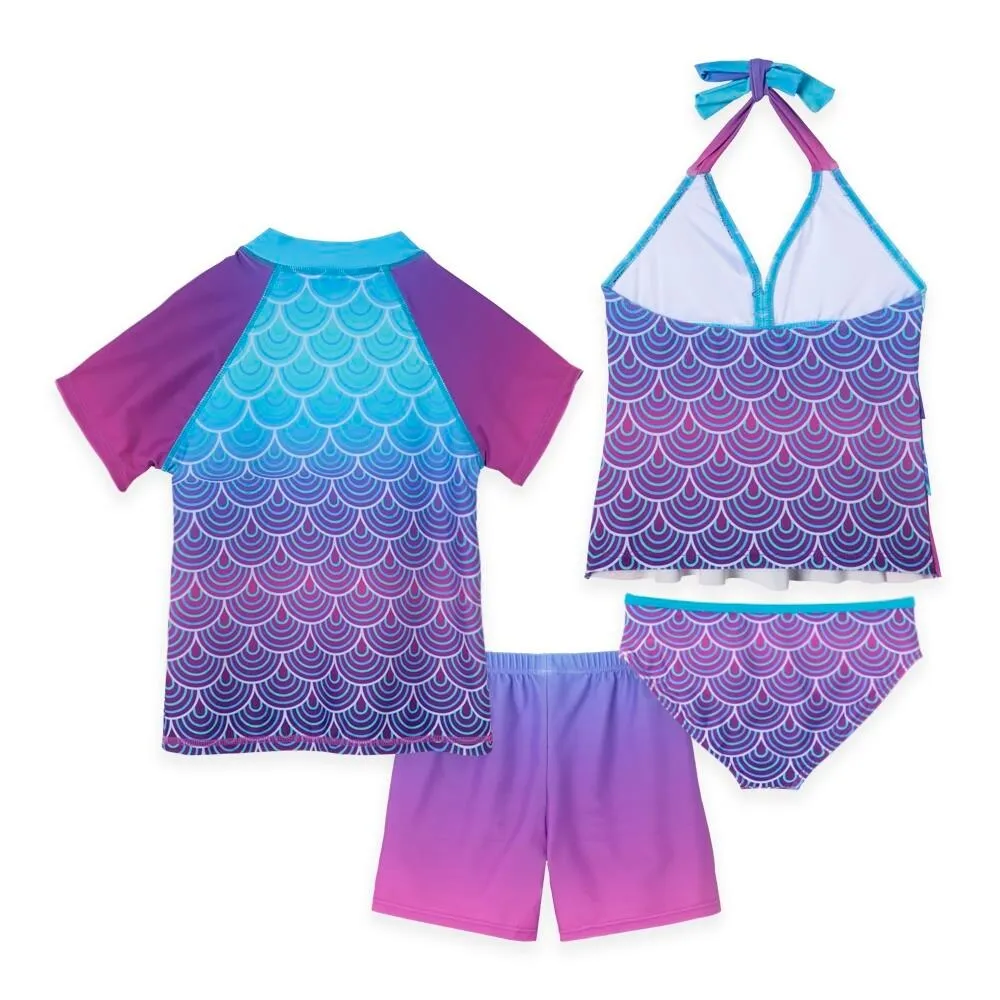 Purple & Blue Mermaid Scales Ombre Print Rashguard Set & Ruffle Halter Tankini sold by Zulily product image thumbnail 2