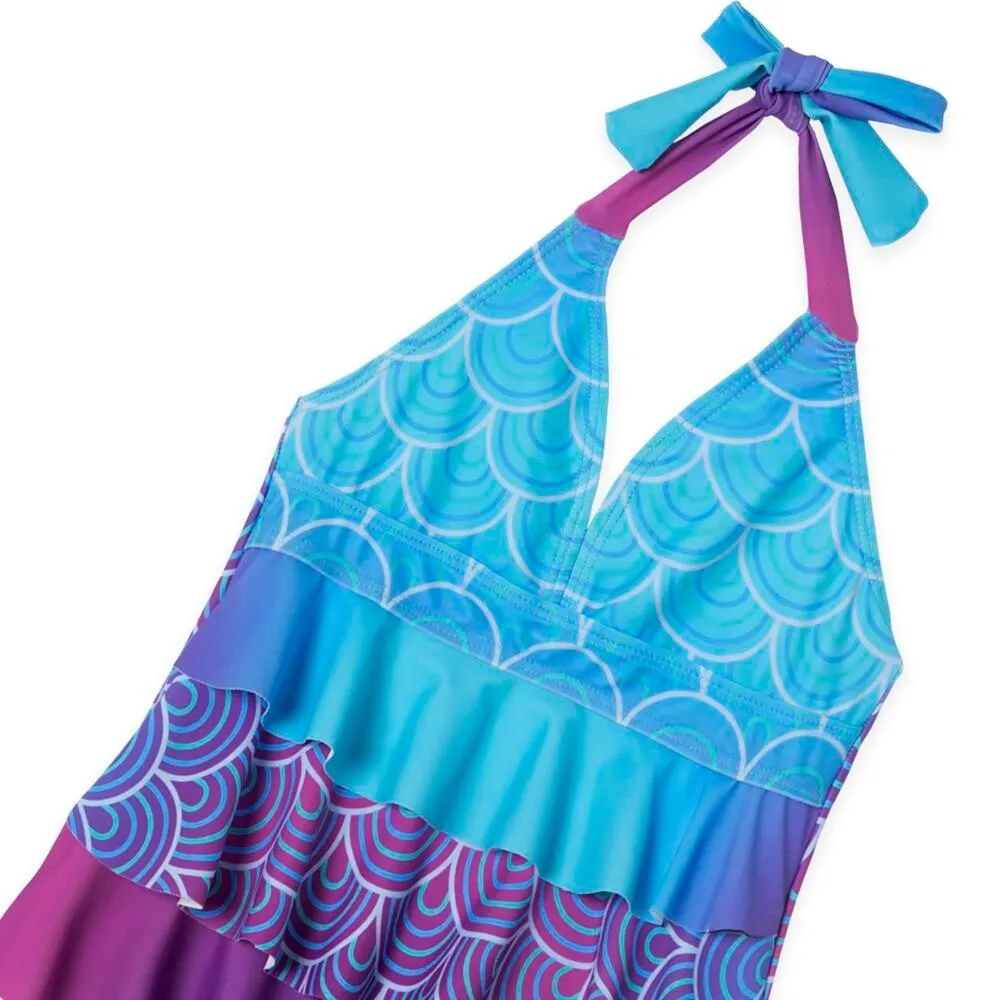 Purple & Blue Mermaid Scales Ombre Print Rashguard Set & Ruffle Halter Tankini sold by Zulily product image thumbnail 4