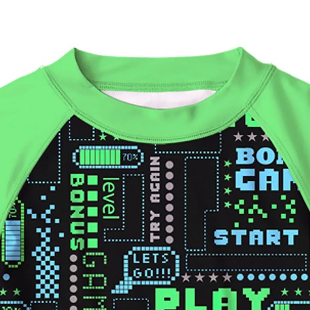 Black & Green "Play Game" & Stripe Print Short Sleeve Rashguard Set sold by Zulily product image thumbnail 2