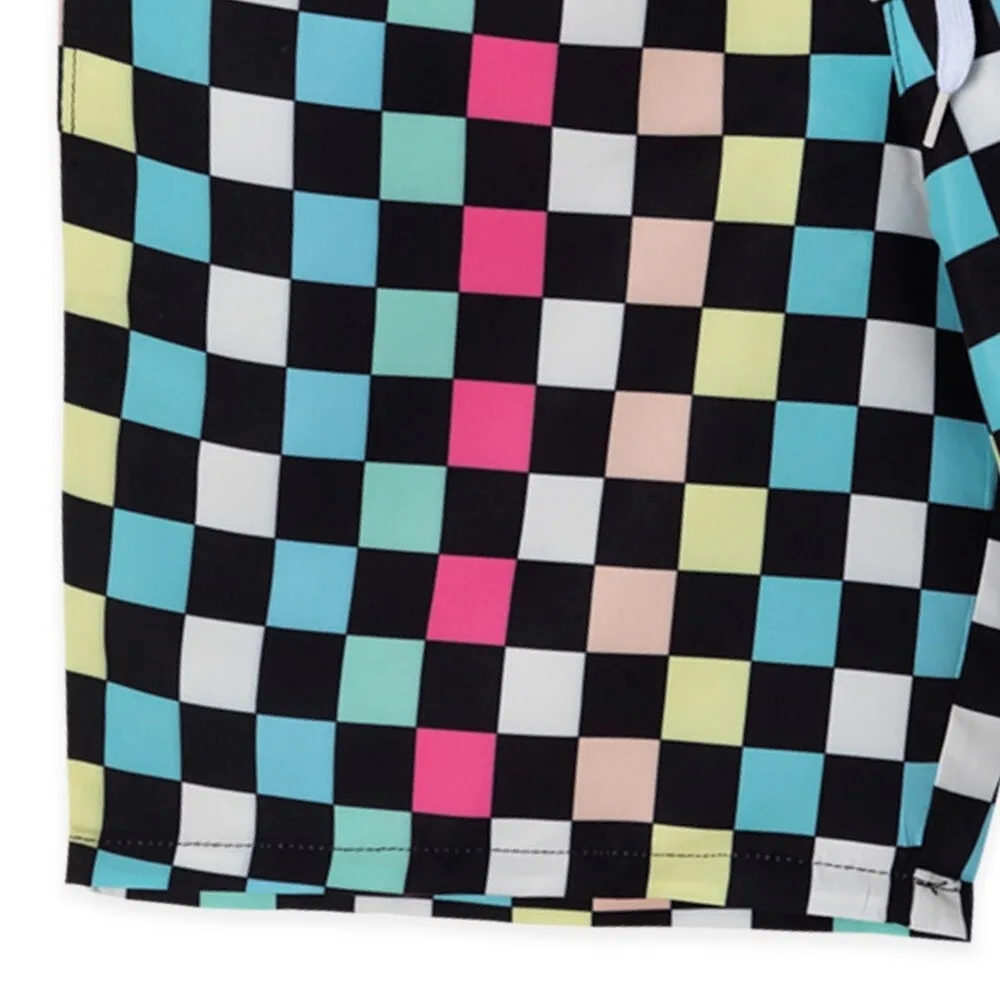 Black & Multi Color Checkerboard Print Swim Trunks sold by Zulily product image thumbnail 4