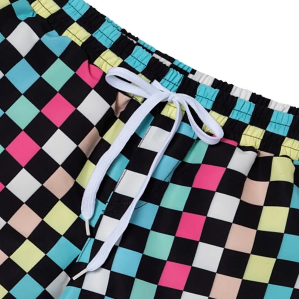 Black & Multi Color Checkerboard Print Swim Trunks sold by Zulily product image thumbnail 3