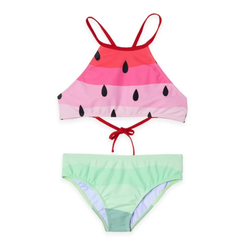 Pink & Green Watermelon Seeds Print Collar Bikini sold by Zulily