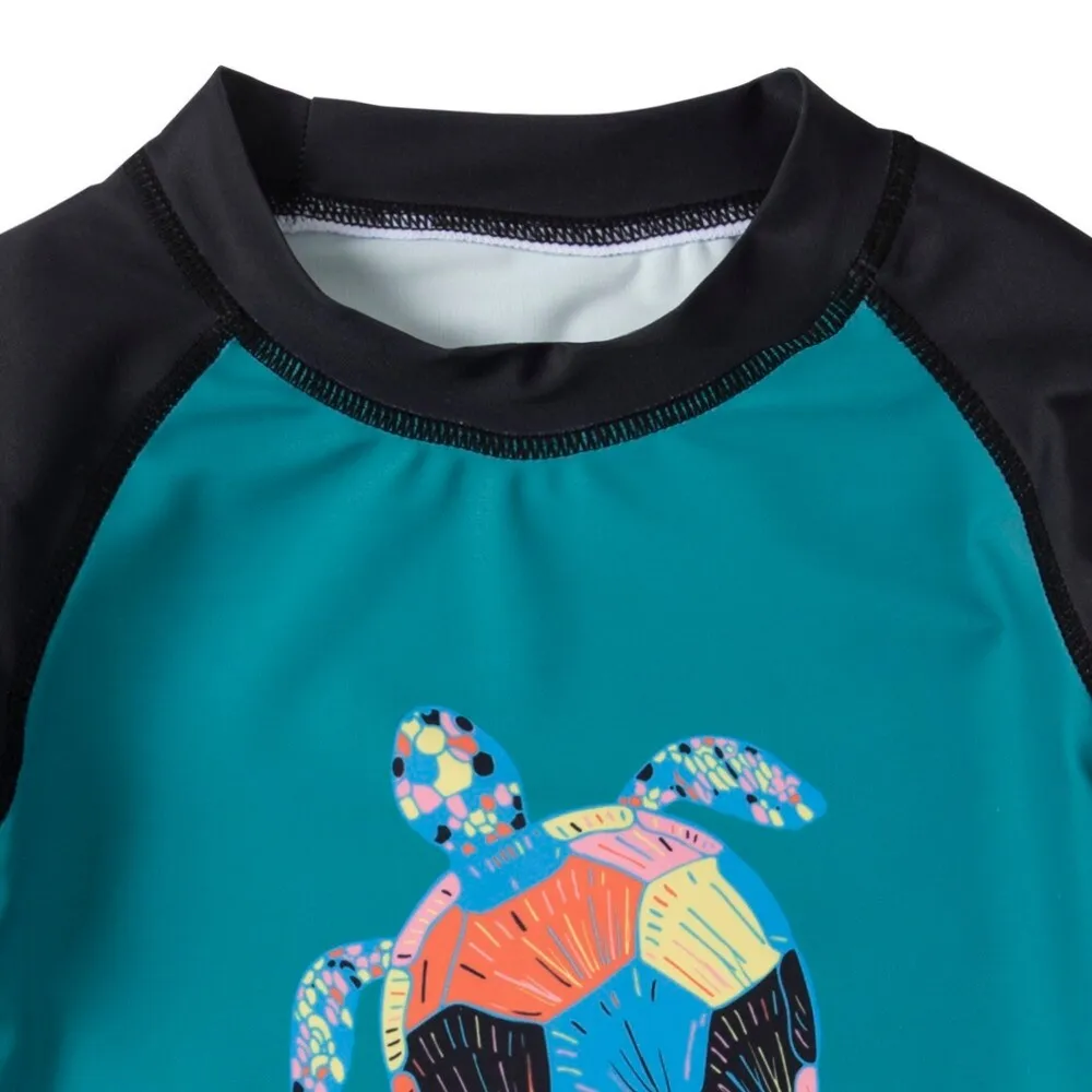 Black & Teal Sea Turtle Long Sleeve Rashguard Top sold by Zulily product image thumbnail 3