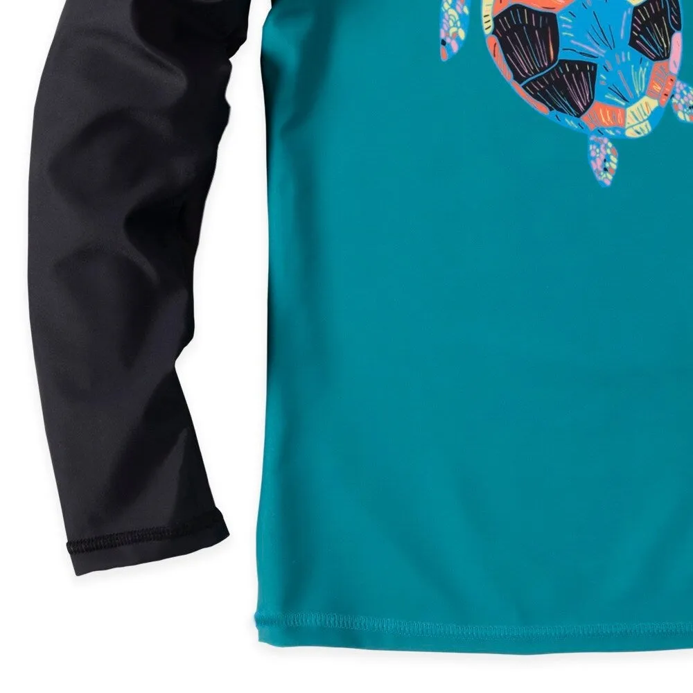 Black & Teal Sea Turtle Long Sleeve Rashguard Top sold by Zulily product image thumbnail 4