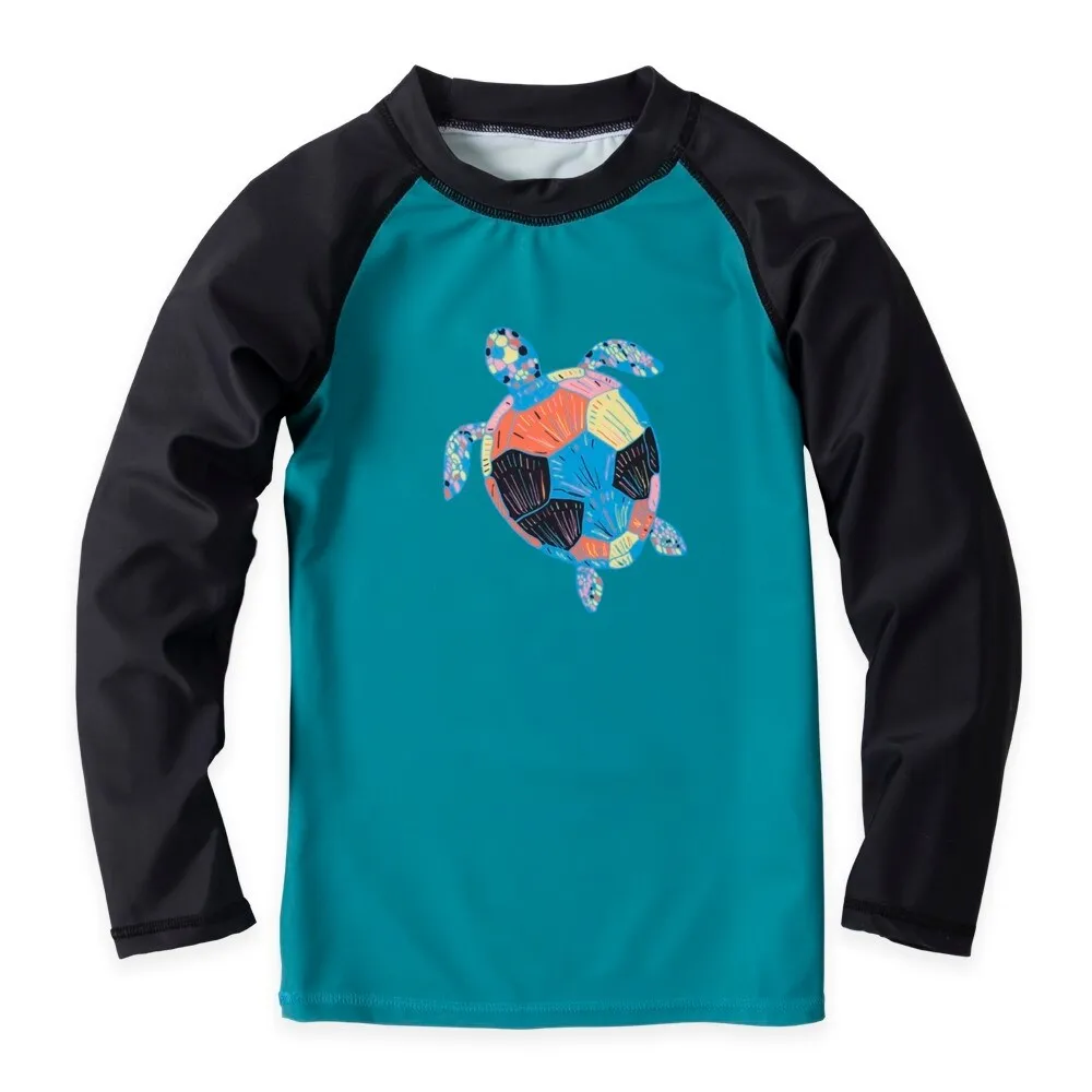 Black & Teal Sea Turtle Long Sleeve Rashguard Top sold by Zulily