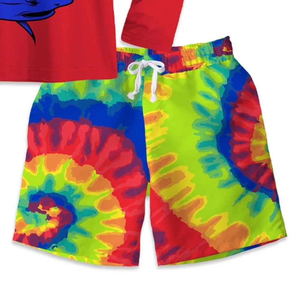 Red & Blue Shark & Tie-Dye Print Long Sleeve Rashguard Set sold by Zulily product image thumbnail 3