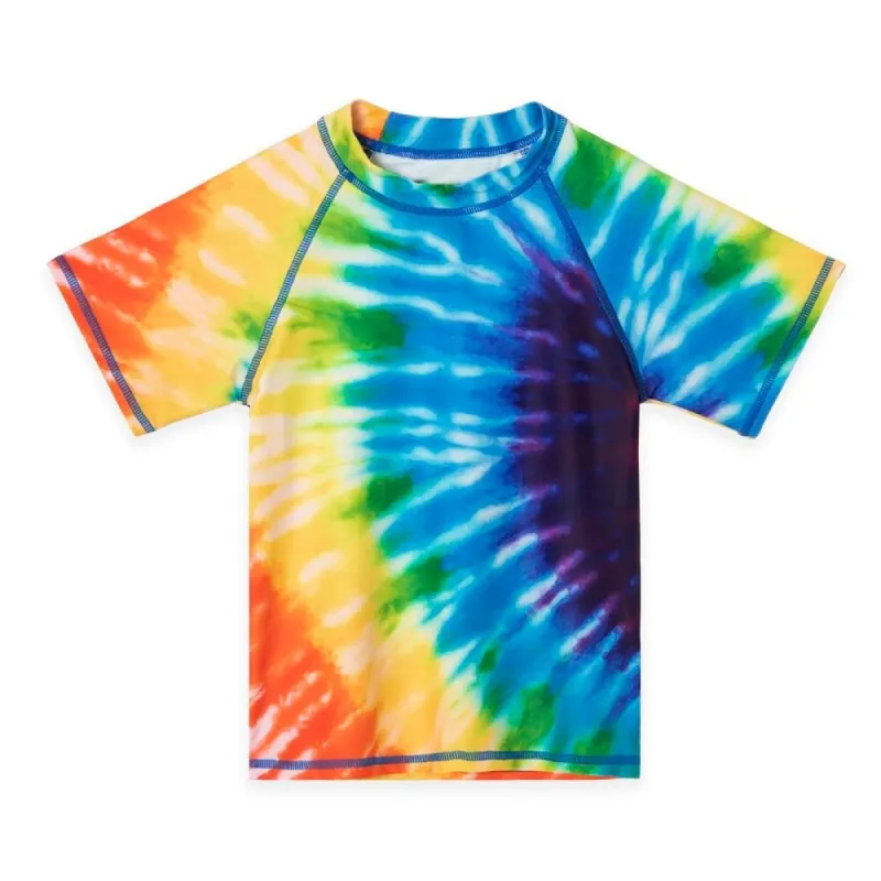 Yellow Tie-Dye Print Short Sleeve Rashguard Top sold by Zulily