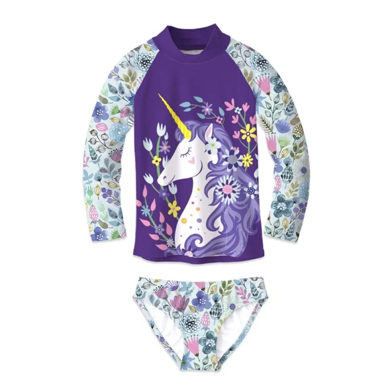 Purple & Pink Floral Unicorn Print Rashguard Set sold by Zulily
