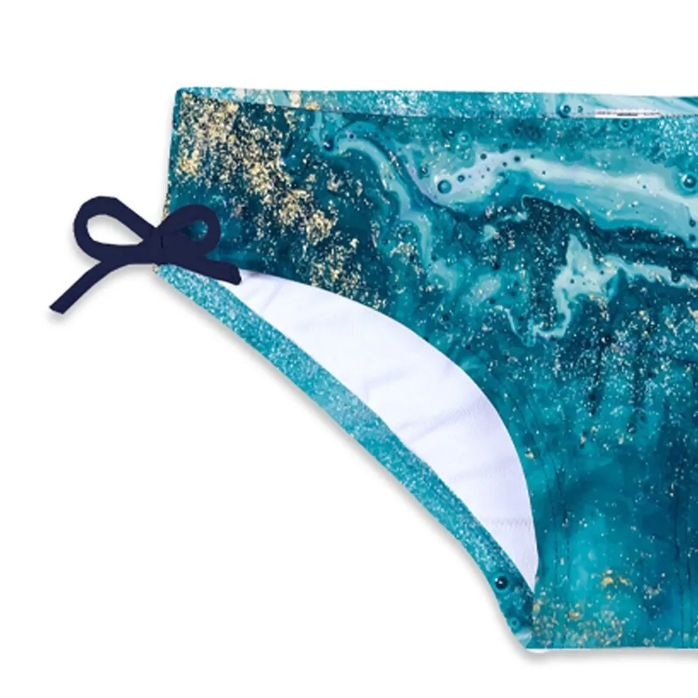 Turquoise Abstract Marble Print Bow-Accent Bikini sold by Zulily product image thumbnail 3