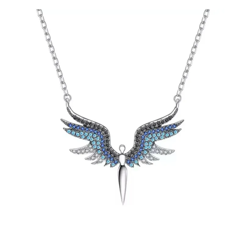 Silvertone Blue Mix CZ Winged Angel Pendant Necklace - White sold by Zulily