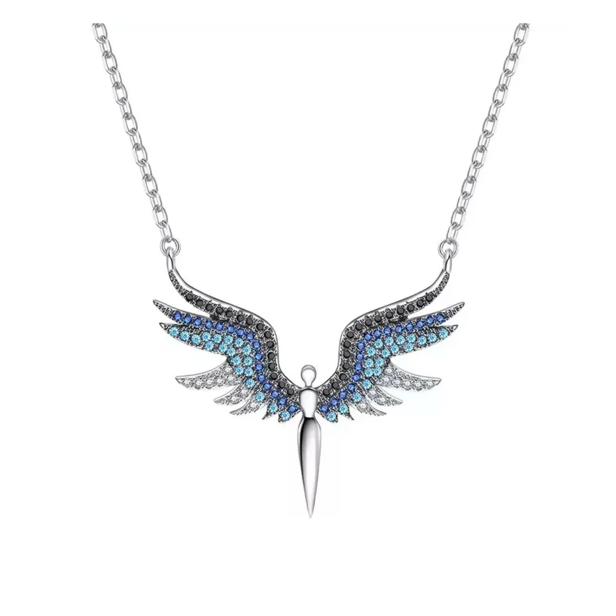 Silvertone Blue Mix CZ Winged Angel Pendant Necklace - White sold by Zulily