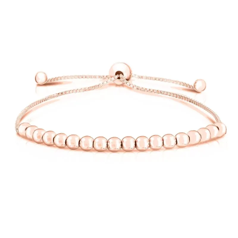 925 Sterling Silver Rose Gold Adjustable Bolo Bead Elegant Bracelet - Rose Gold sold by Zulily