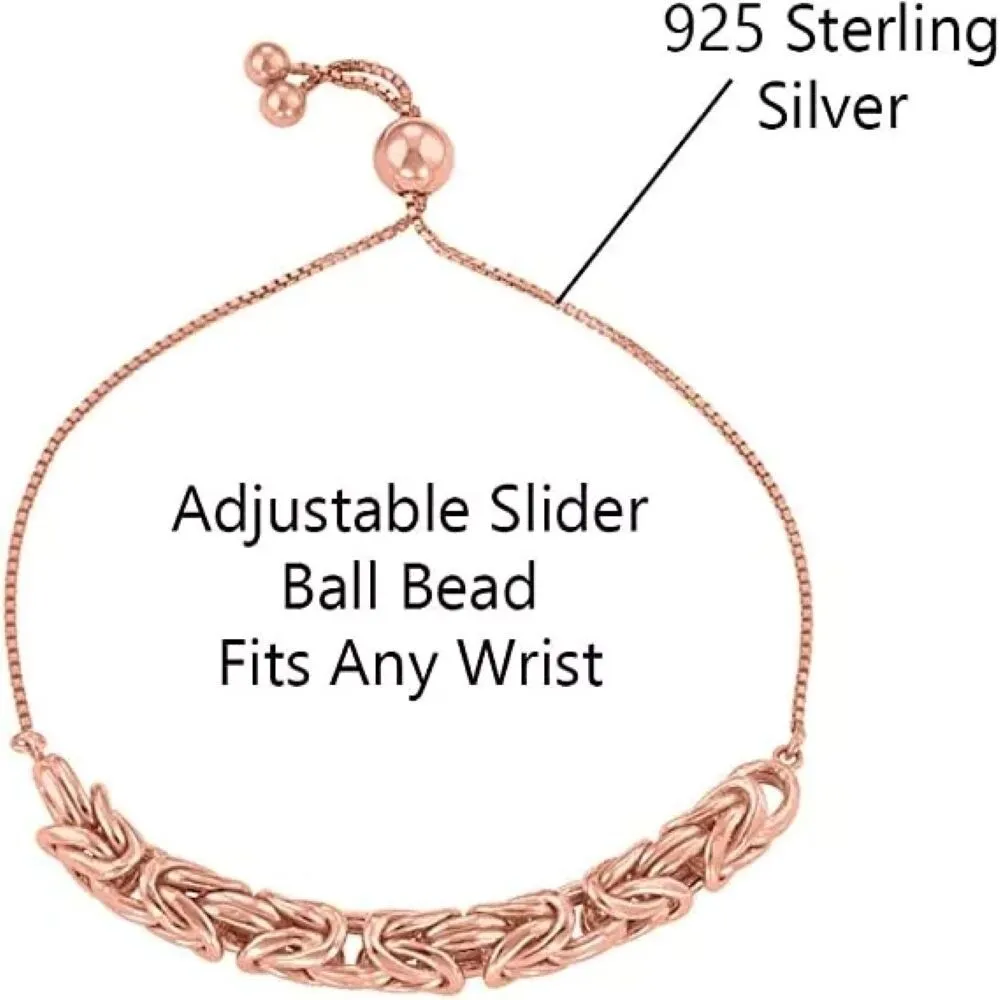 925 Sterling Silver Adjustable Rose Gold Byzantine Bolo Bracelet - Rose Gold sold by Zulily