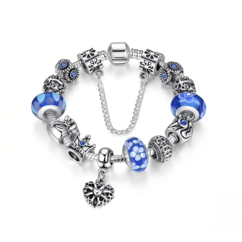 Silvertone Blue Charm Bracelet With Heart Charm sold by Zulily