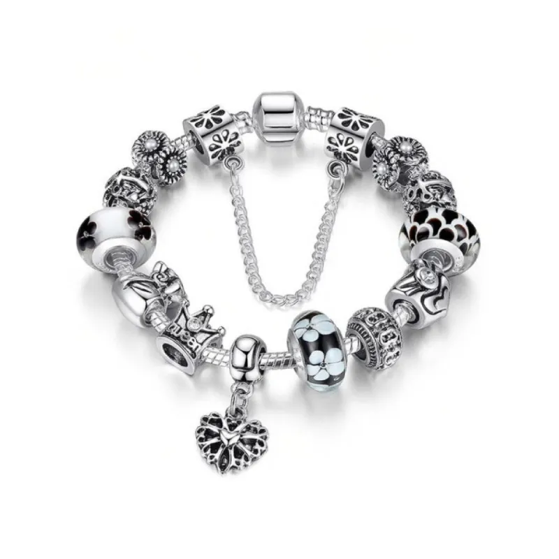 Silvertone Black White Charm Bracelet With Heart Charm sold by Zulily