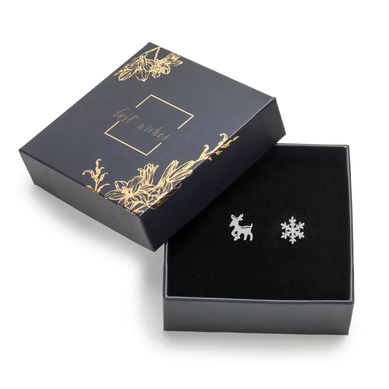 Holiday Gift Box With Deer Snowflake Stud Earrings sold by Zulily