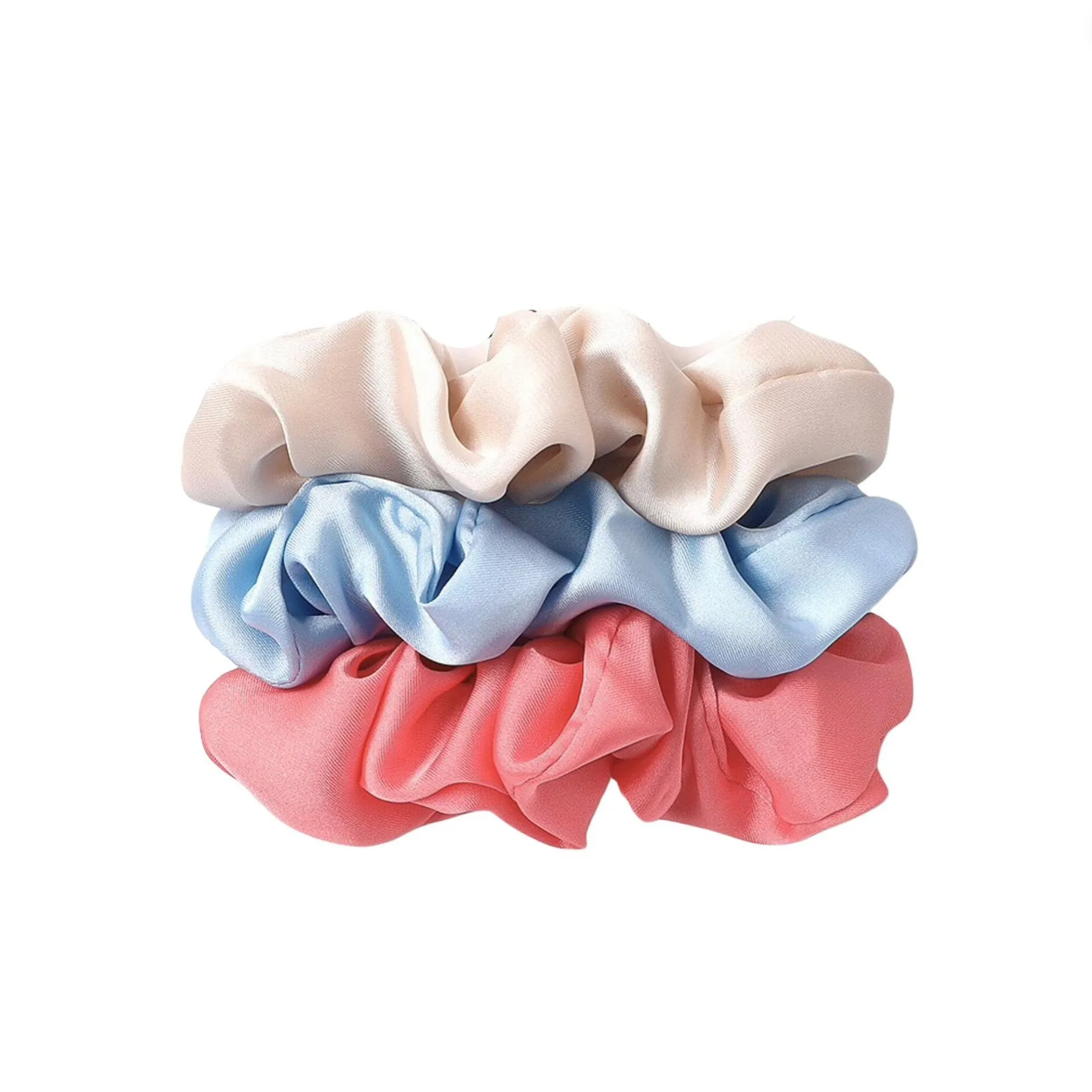 Satin Set Of 3 Scrunchies - Black Grey Cream sold by Zulily