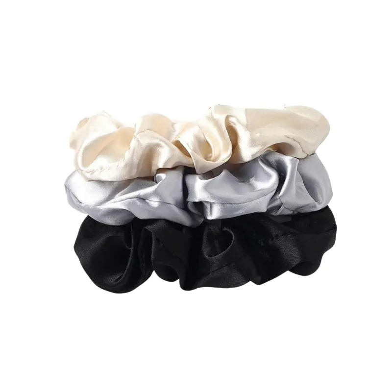 Satin Set Of 3 Scrunchies - Black Grey Teal sold by Zulily