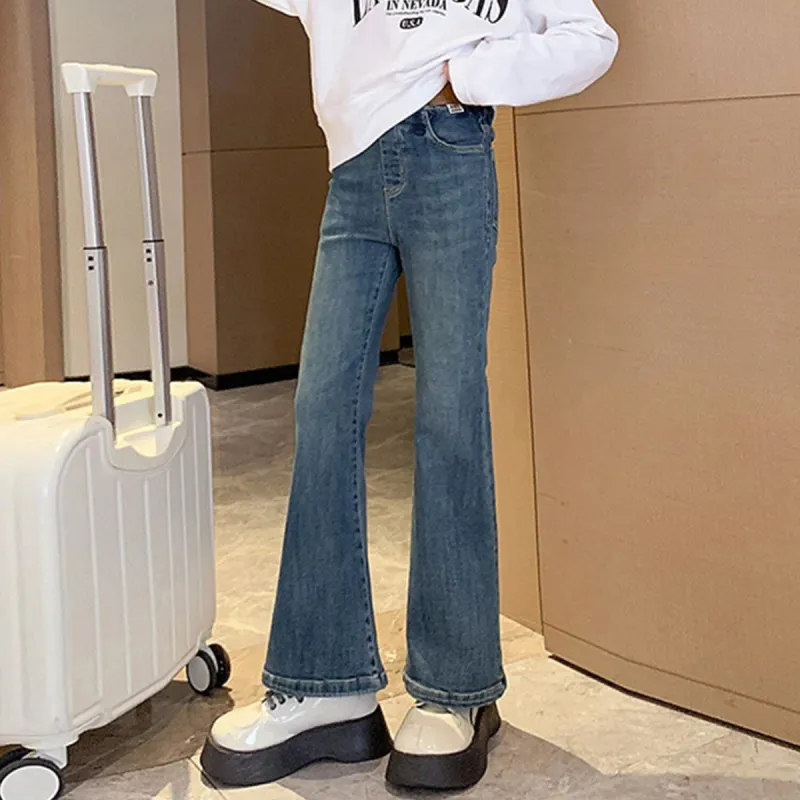 Blue Denim Flared Pants sold by Zulily