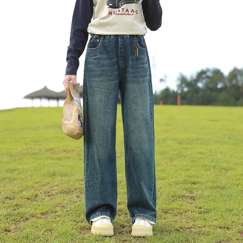 Blue Denim Straight Pants sold by Zulily