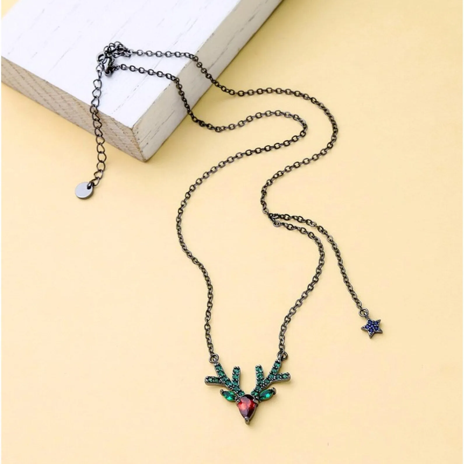 Red Green Crystal Deer Necklace sold by Zulily product image thumbnail 2