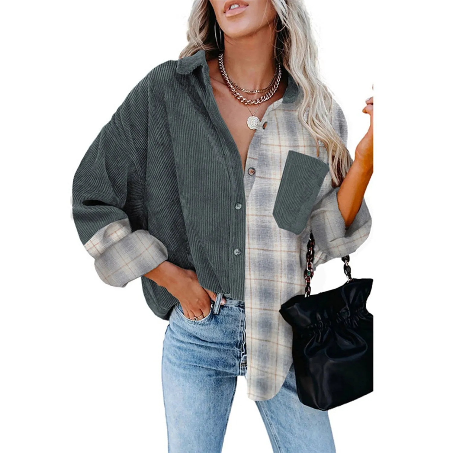 Grey Contrast Plaid Button Down Shirt sold by Zulily