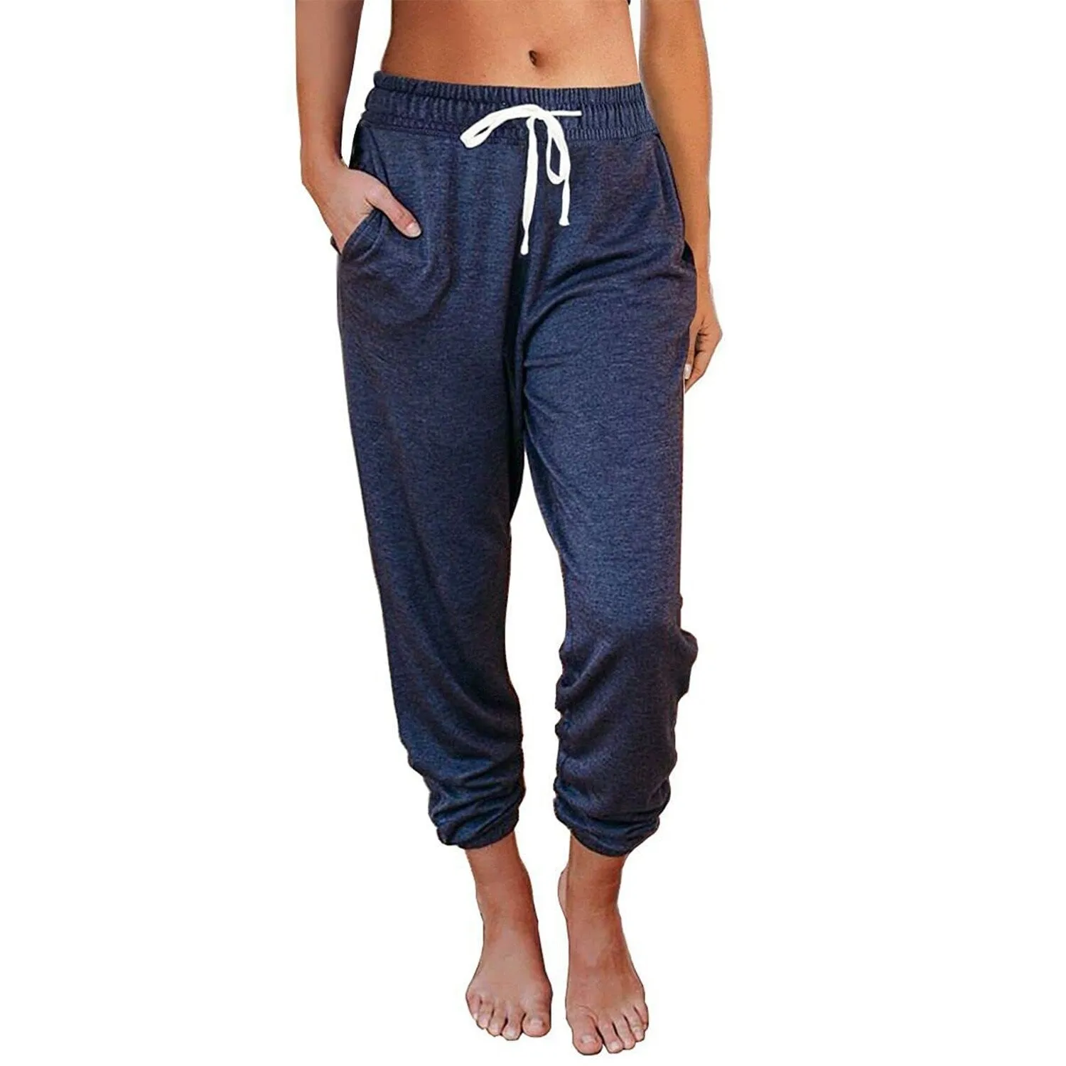 Dark Blue High-Waisted Cropped Joggers sold by Zulily