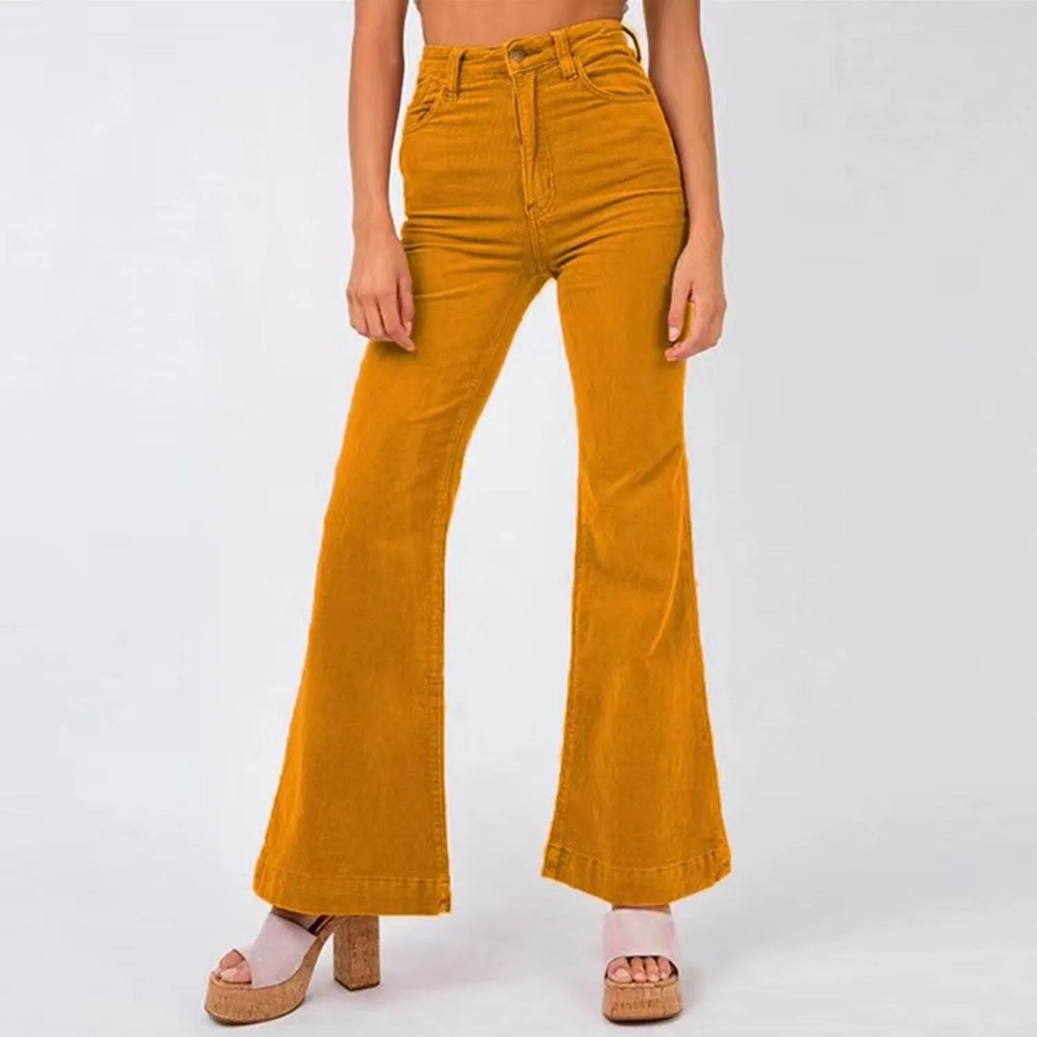 Mustard Corduroy Flared Pants sold by Zulily