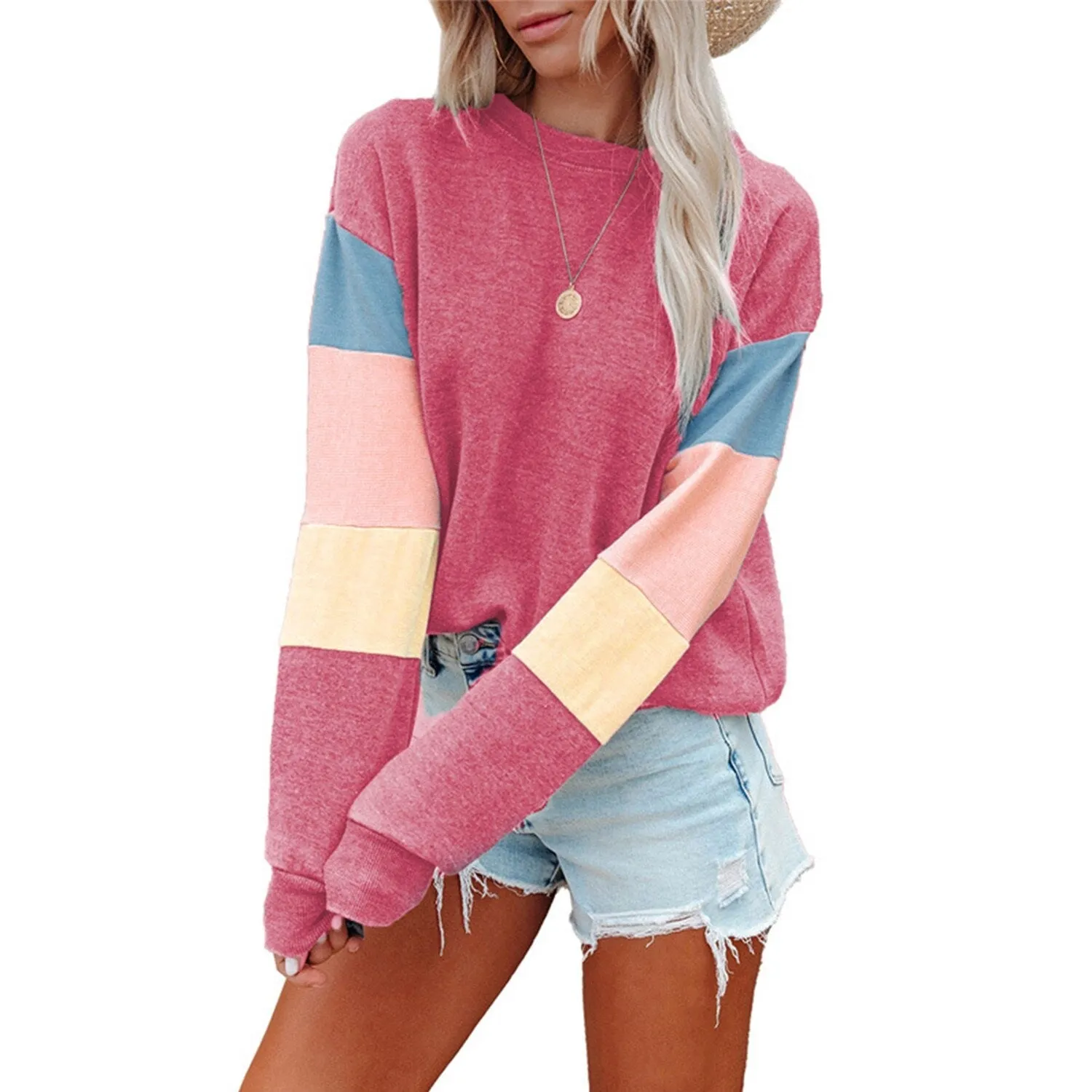 Pink & Yellow Round Neck Long Sleeve Contrast T-Shirt sold by Zulily
