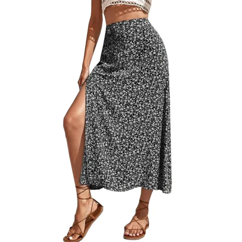 Black Floral Slit A-line Skirt sold by Zulily