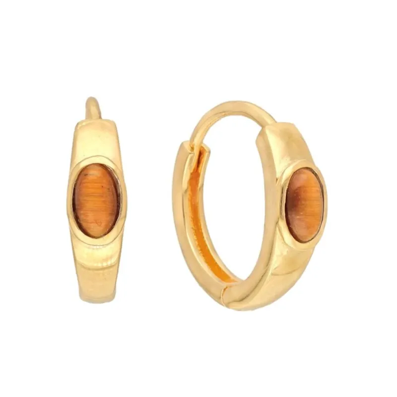 YS Gems Gold Plated Over Silver Tiger Eye Gemstone Hoop Earring - 0.16 x 0.55 sold by Zulily