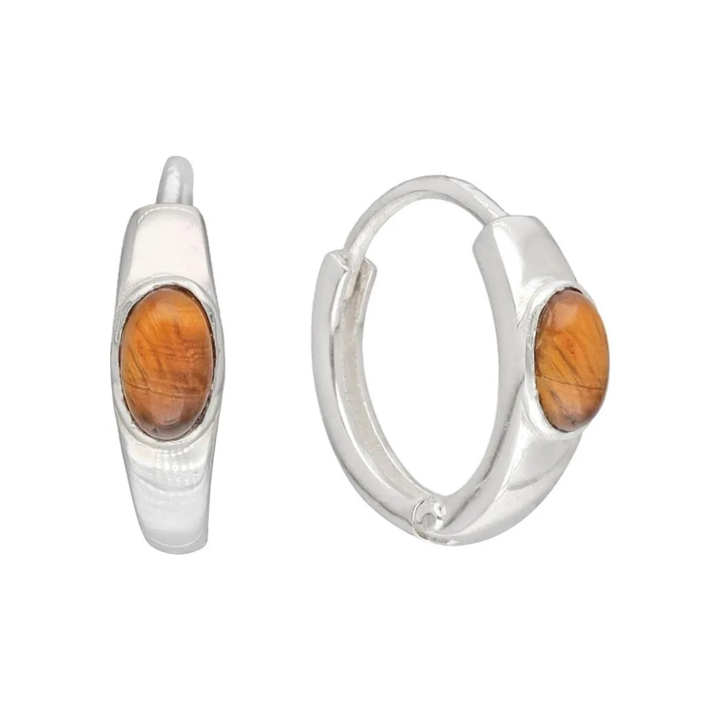 YS Gems Sterling Silver Tiger Eye Gemstone Gemstone Hoop Earring - 0.16 x 0.55 sold by Zulily