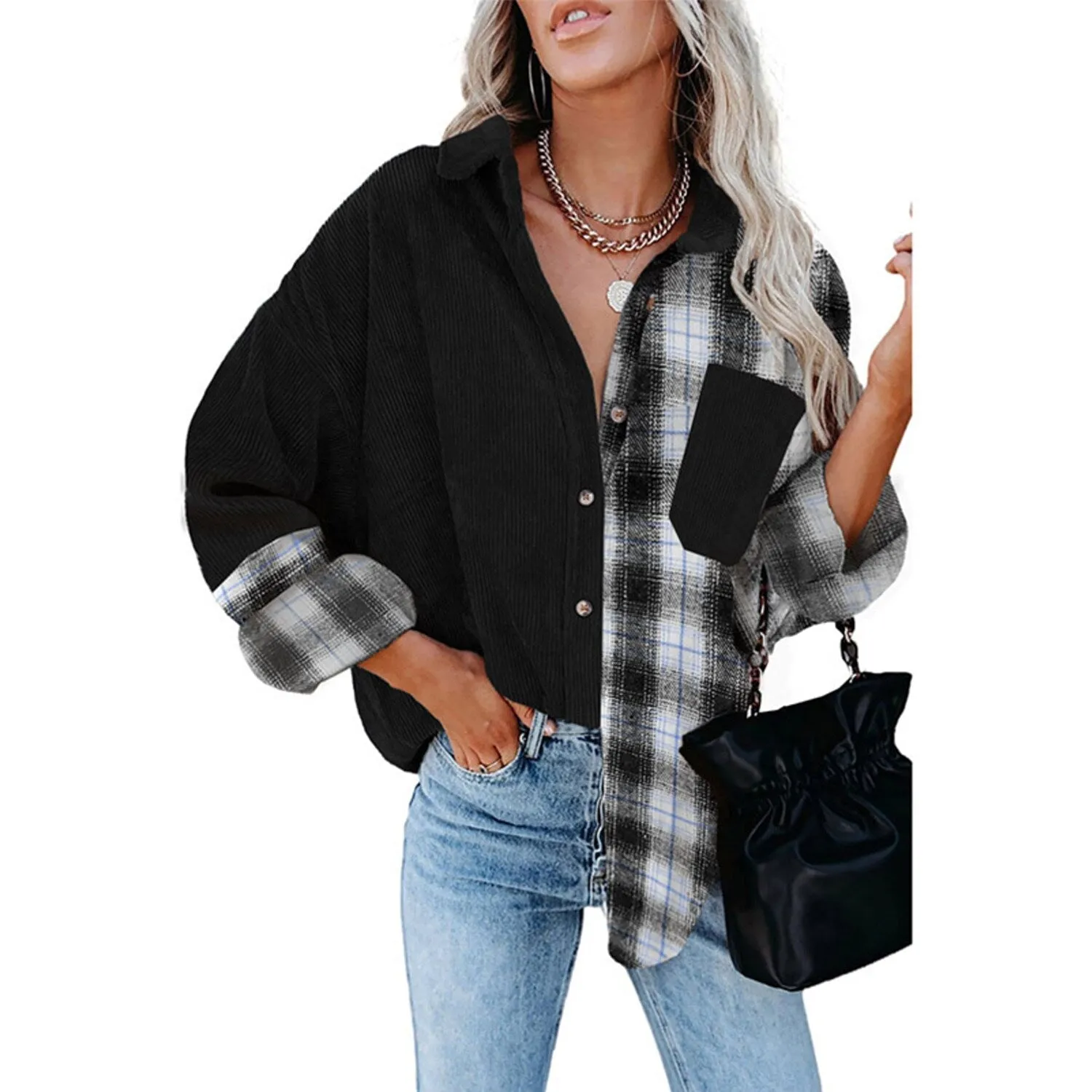 Black Contrast Plaid Button Down Shirt sold by Zulily