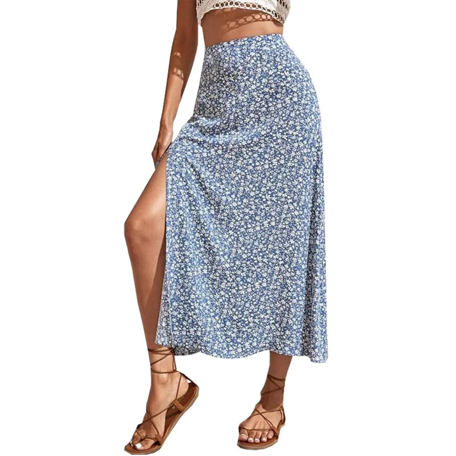 Blue Floral Slit A-line Skirt sold by Zulily