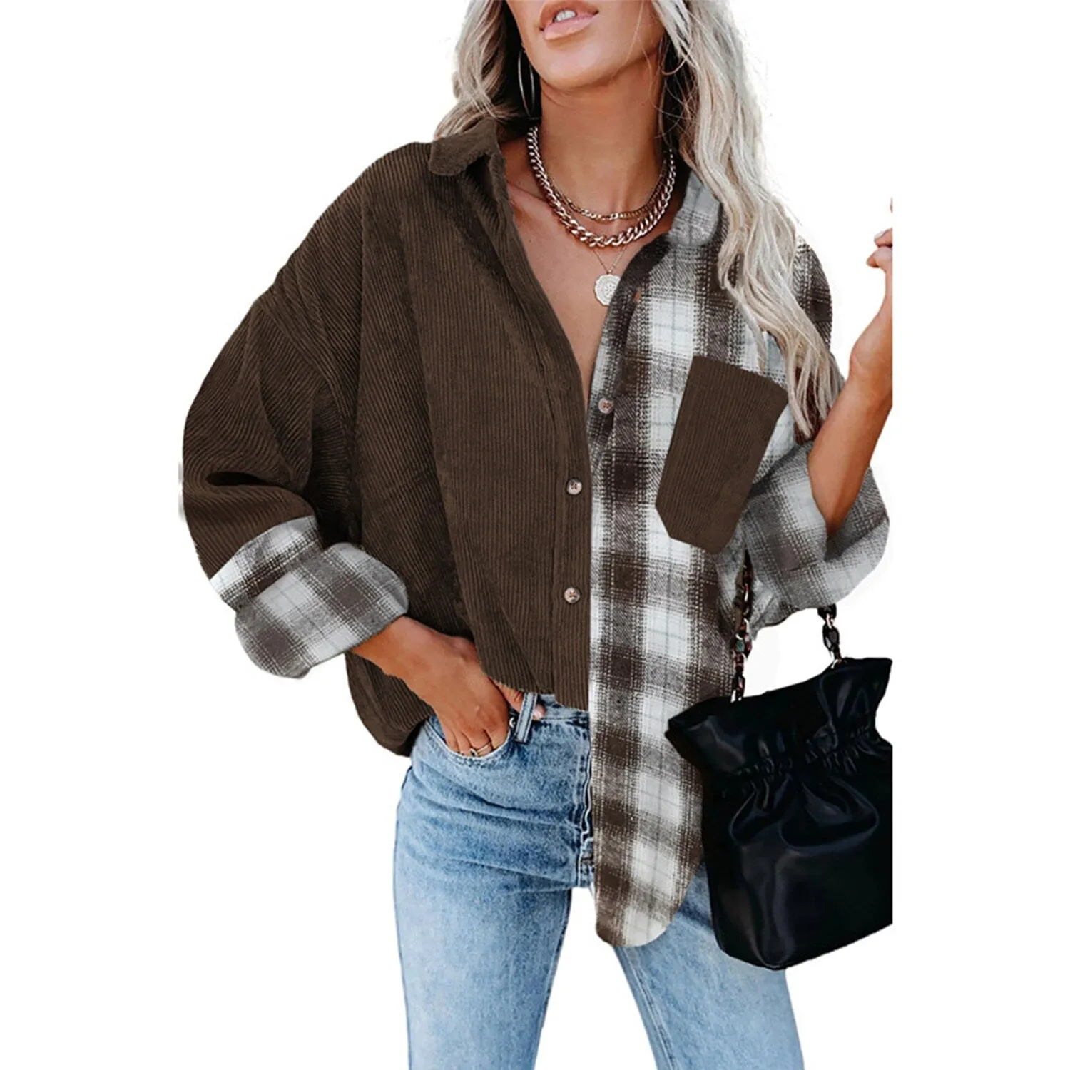 Brown Contrast Plaid Button Down Shirt sold by Zulily