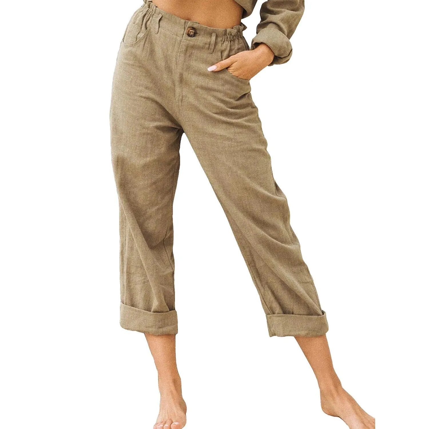 Khaki High Waist Casual Pants sold by Zulily product image thumbnail 2