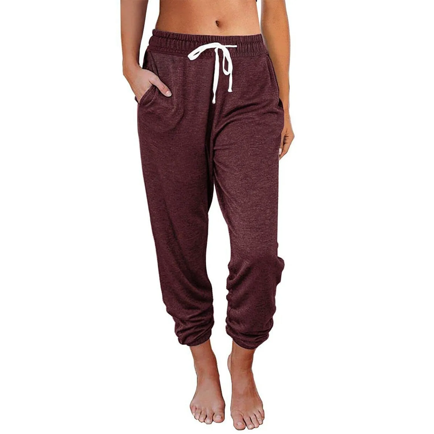 Burgundy High-Waisted Cropped Joggers sold by Zulily