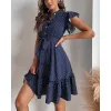 Navy Polka Dot Ruffle Sleeve Dress sold by Zulily