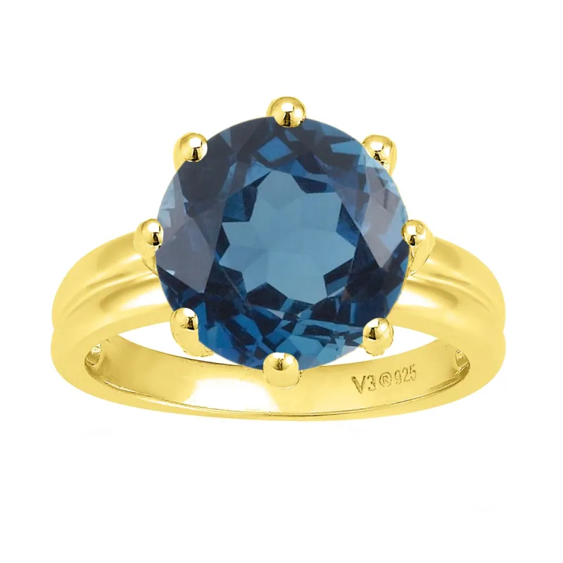 V3 Jewelry 18KT Gold Over Sterling Silver Natural London Blue Topaz Solitaire Ring for Women sold by Zulily