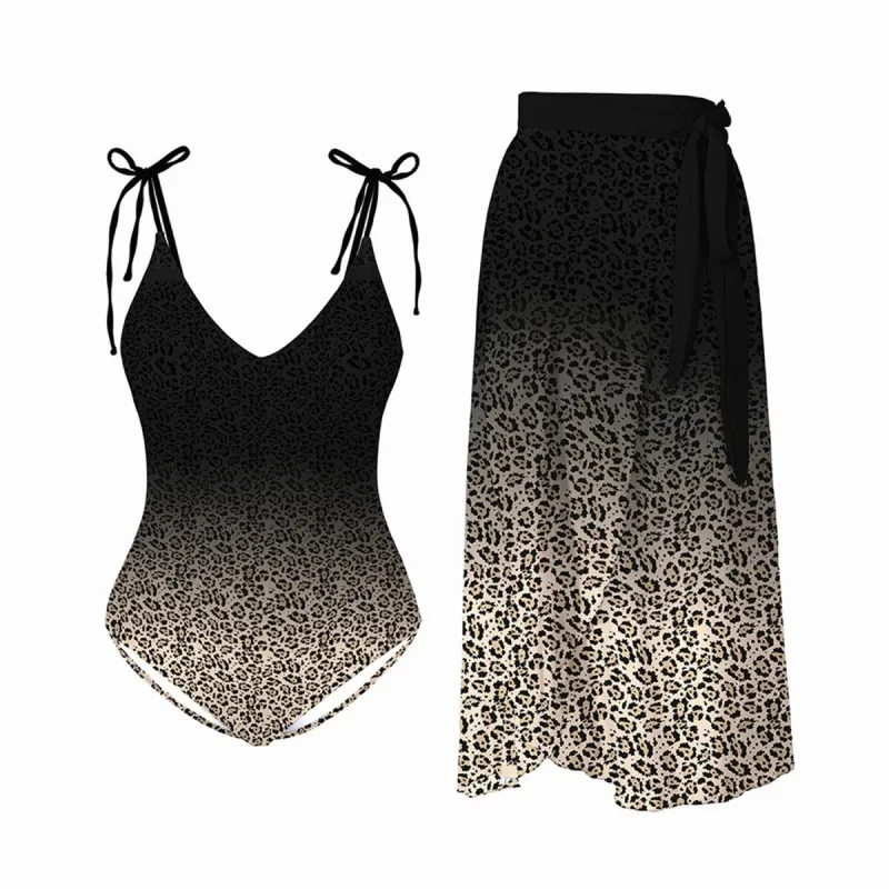 Black & Light Brown Ombre Leopard Print One-Piece Swimsuit & Cover-Up Skirt sold by Zulily