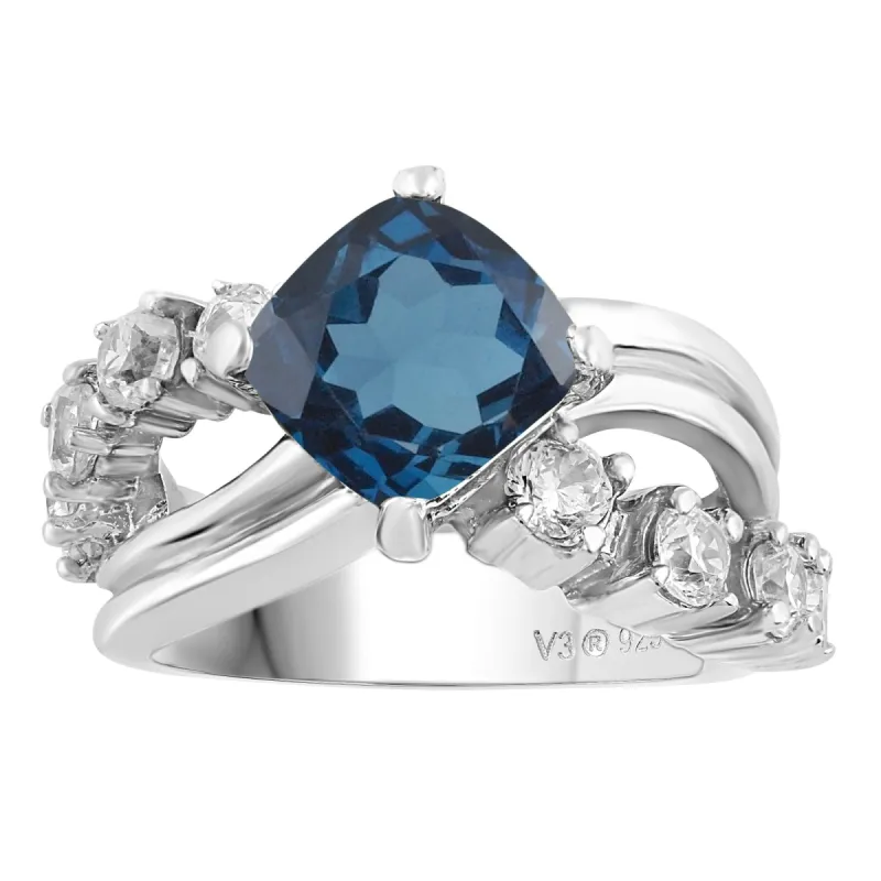 Sterling Silver Natural London Blue Topaz and White Topaz Swirl Ring sold by Zulily