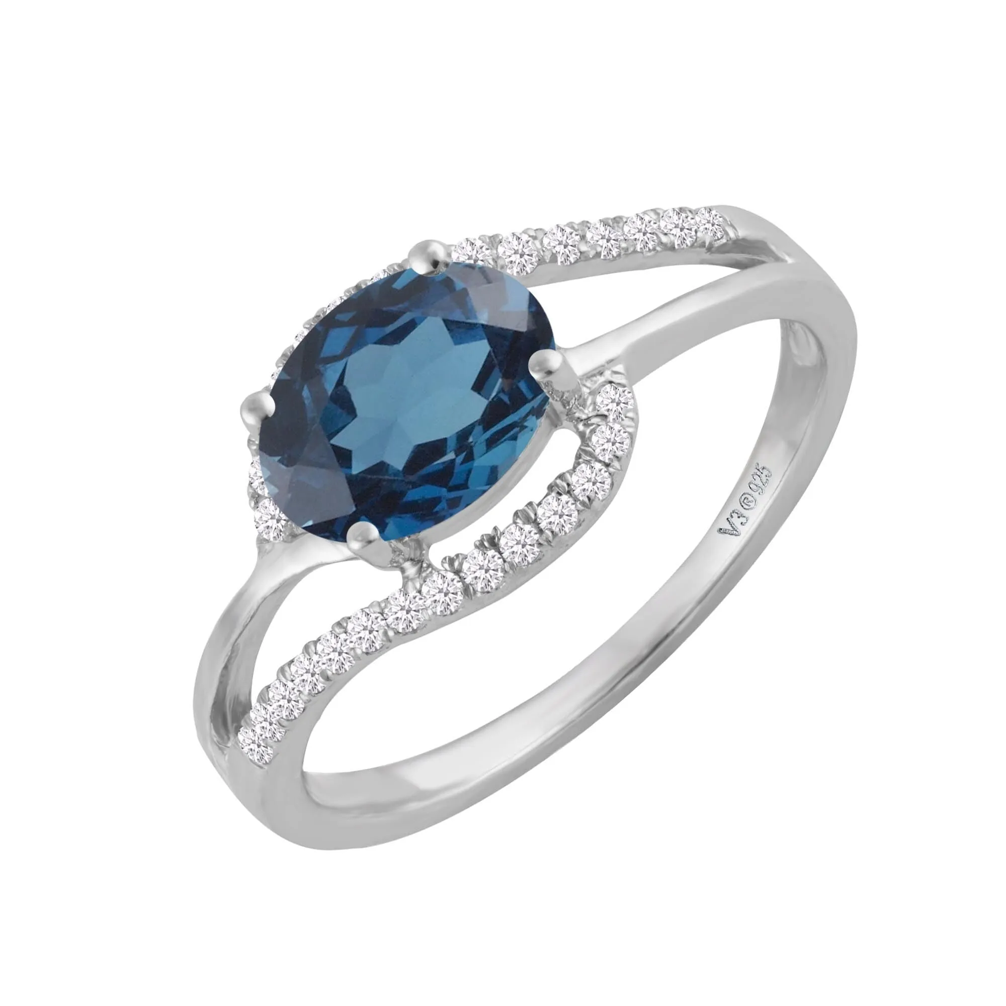 Sterling Silver Natural London Blue Topaz and White Zircon Engagement Ring sold by Zulily product image thumbnail 2