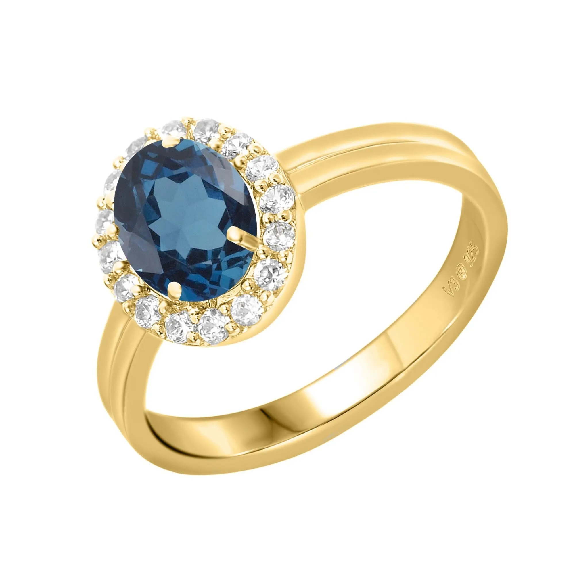 Gold Over Sterling Silver Natural London Blue Topaz and White Topaz Halo Ring sold by Zulily product image thumbnail 2